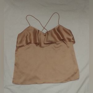 Harlyn Sleeve less Blouse with Ruffle accents Tan Color Size S